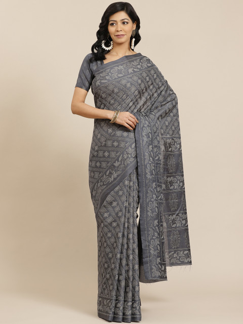 

SHANGRILA Grey Woven Design Art Silk Ready to Wear Saree