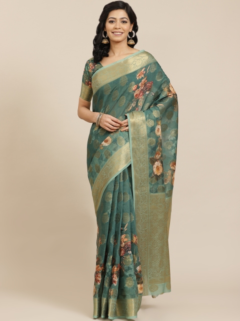 

SHANGRILA Green Woven Design Pure Silk Ready to Wear Saree