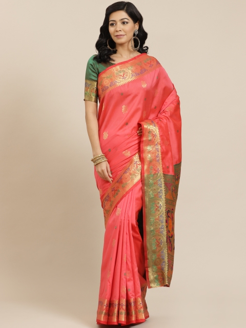 

SHANGRILA Peach-Coloured Woven Design Pure Silk Ready to Wear Saree