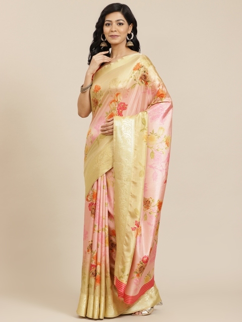 

SHANGRILA Peach-Coloured Floral Silk Cotton Ready to Wear Saree