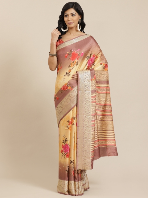 

SHANGRILA Beige Floral Silk Cotton Ready to Wear Saree