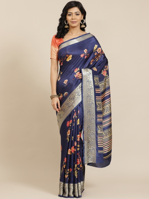 

SHANGRILA Blue Floral Silk Cotton Ready to Wear Saree