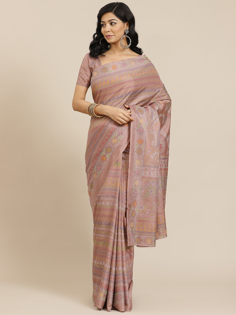 

SHANGRILA Coffee Brown Ethnic Motifs Art Silk Ready to Wear Saree