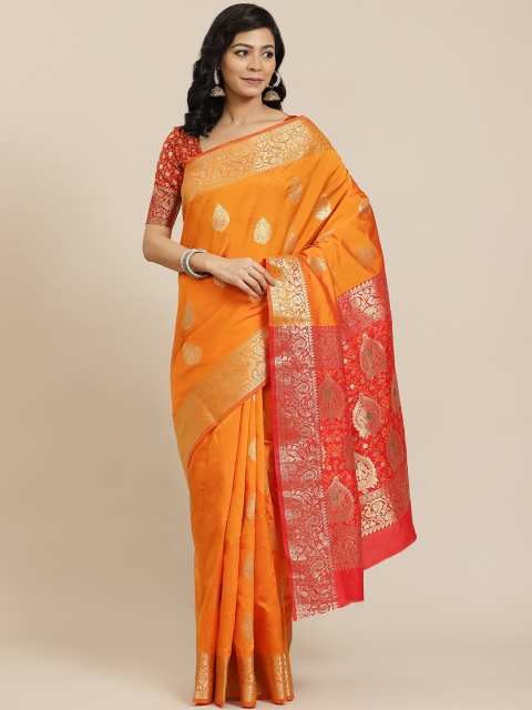 

SHANGRILA Orange & Red Woven Design Pure Silk Ready to Wear Saree