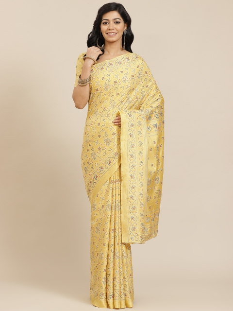 

SHANGRILA Beige Woven Design Art Silk Ready to Wear Saree