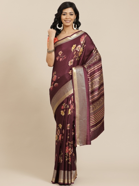 

SHANGRILA Purple & Red Floral Silk Cotton Ready to Wear Saree