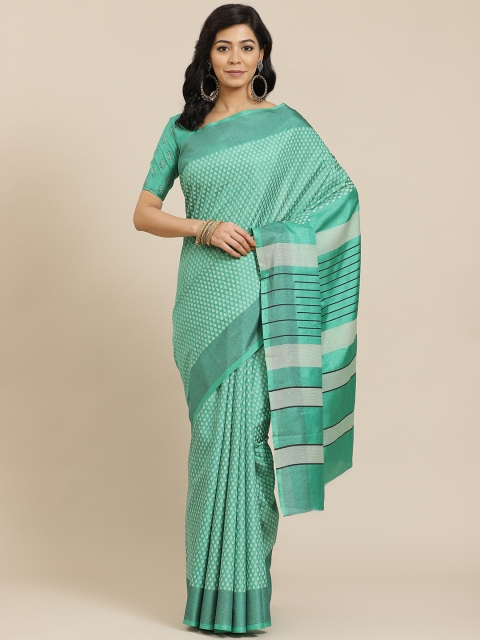 

SHANGRILA Green Ethnic Motifs Art Silk Ready to Wear Saree