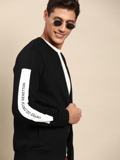 

United Colors of Benetton Men Black Solid Sweatshirt
