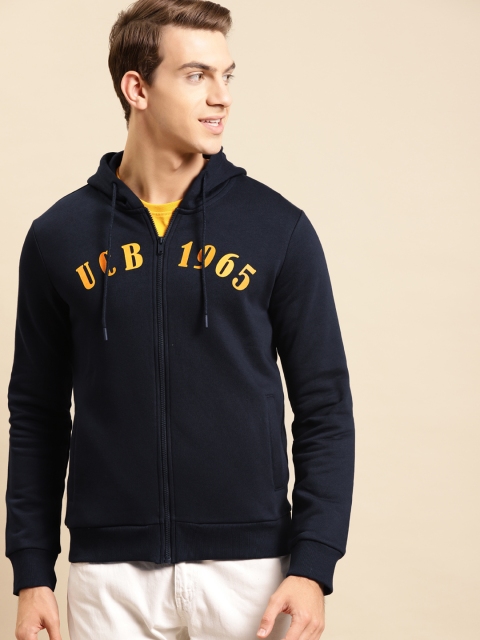 

United Colors of Benetton Men Navy Blue Brand Logo Print Hooded Sweatshirt