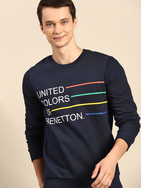 

United Colors of Benetton Men Navy Blue & White Printed Sweatshirt