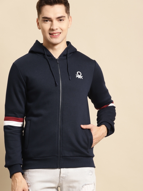

United Colors of Benetton Men Navy Blue Hooded Sweatshirt