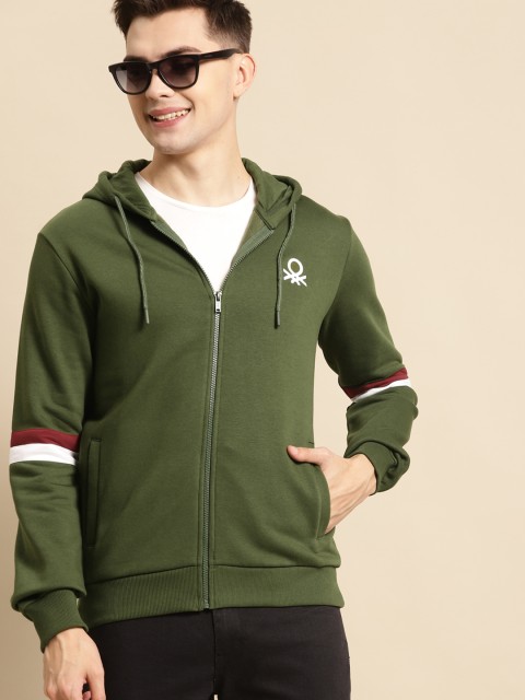 

United Colors of Benetton Men Olive Green Hooded Sweatshirt