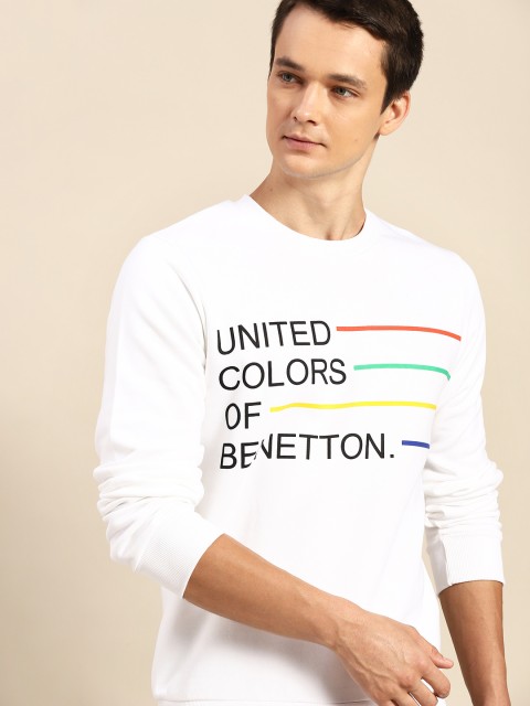 

United Colors of Benetton Men White & Black Striped Sweatshirt