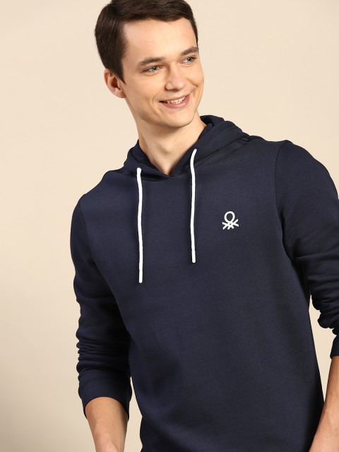 

United Colors of Benetton Men Navy Blue Hooded Sweatshirt