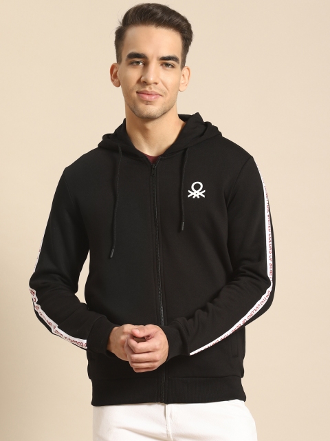 

United Colors of Benetton Men Black Solid Hooded Sweatshirt