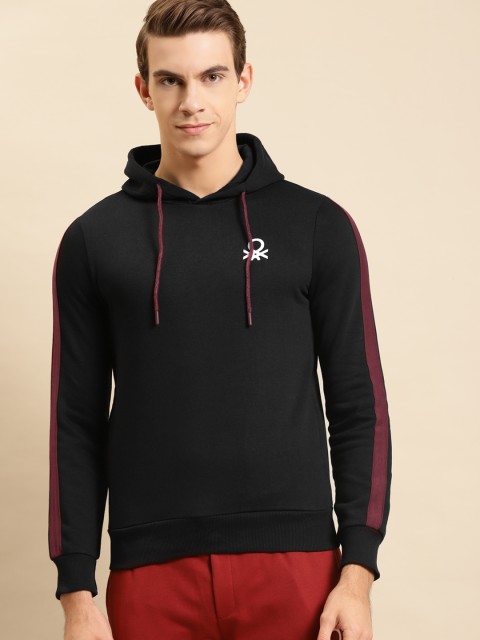 

United Colors of Benetton Men Black Hooded Sweatshirt