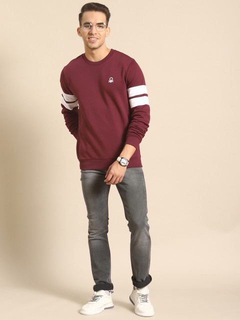 

United Colors of Benetton Men Burgundy Solid Sweatshirt