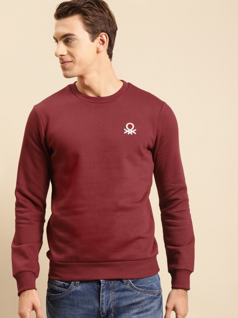 

United Colors of Benetton Men Maroon Solid Sweatshirt