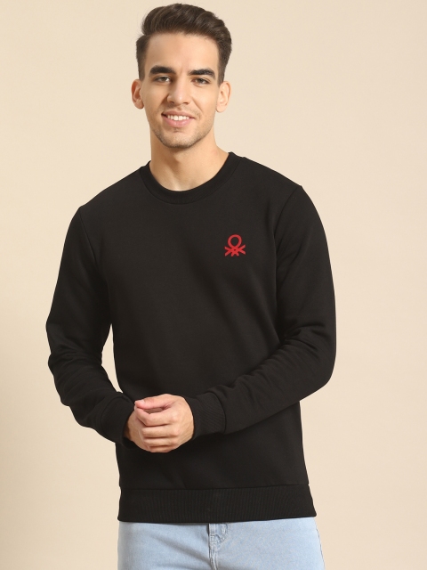 

United Colors of Benetton Men Black Solid Sweatshirt