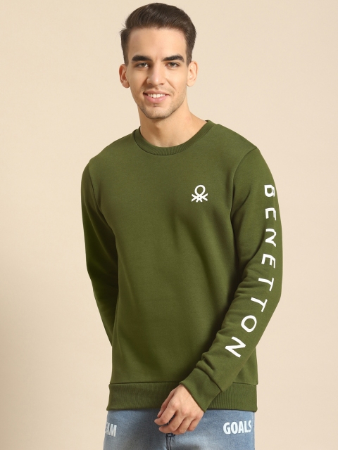 

United Colors of Benetton Men Olive Green Solid Sweatshirt