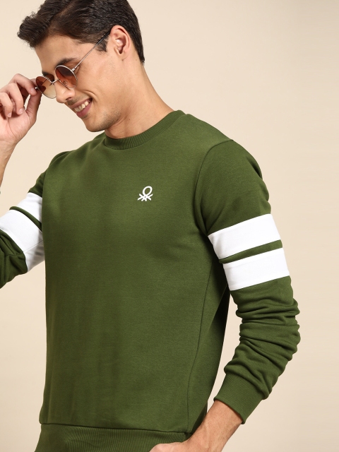 

United Colors of Benetton Men Olive Green Solid Sweatshirt