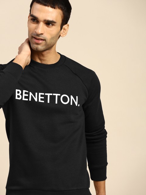 

United Colors of Benetton Men Black & White Band Logo Print Sweatshirt