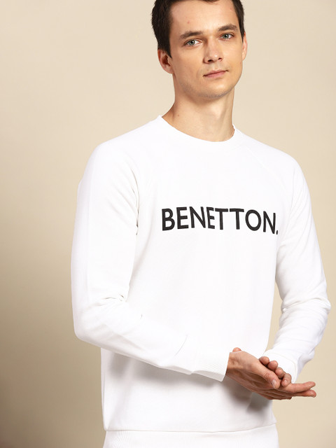 

United Colors of Benetton Men White & Black Band Logo Print Sweatshirt