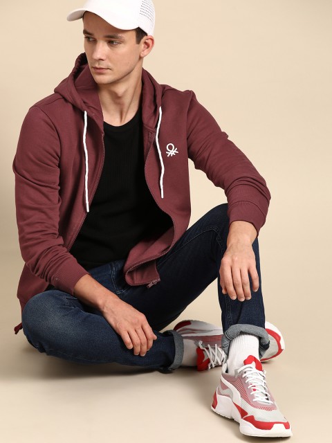 

United Colors of Benetton Men Burgundy Hooded Sweatshirt