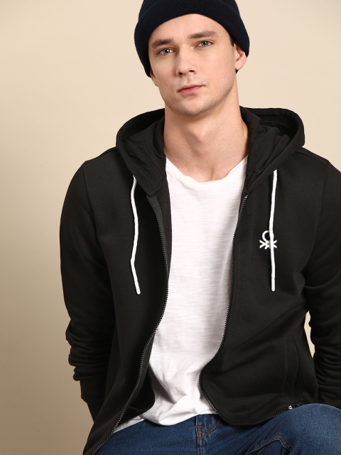 

United Colors of Benetton Men Black Hooded Sweatshirt
