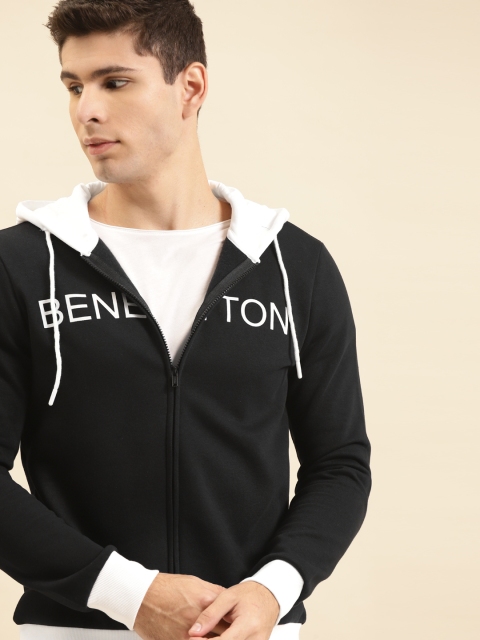 

United Colors of Benetton Men Black Hooded Sweatshirt