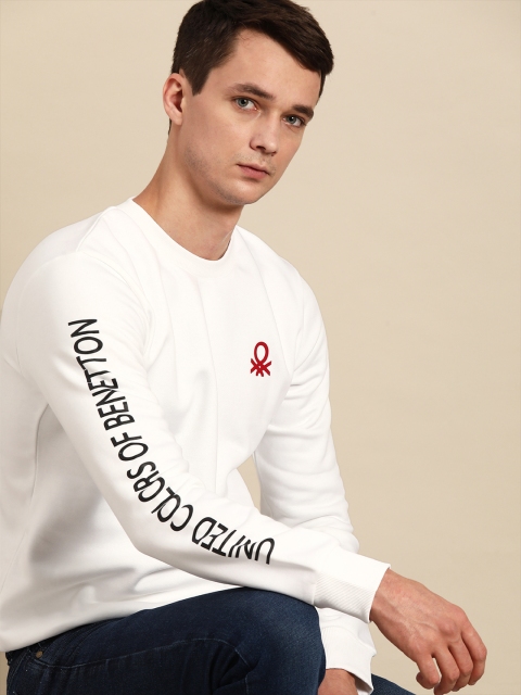 

United Colors of Benetton Men White Brand Logo Printed Sweatshirt