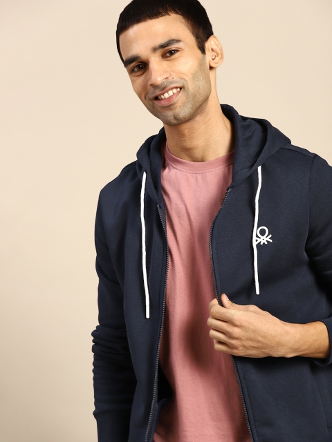 

United Colors of Benetton Men Navy Blue Hooded Sweatshirt