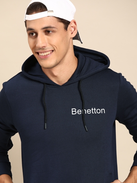 

United Colors of Benetton Men Navy Blue Solid Hooded Sweatshirt