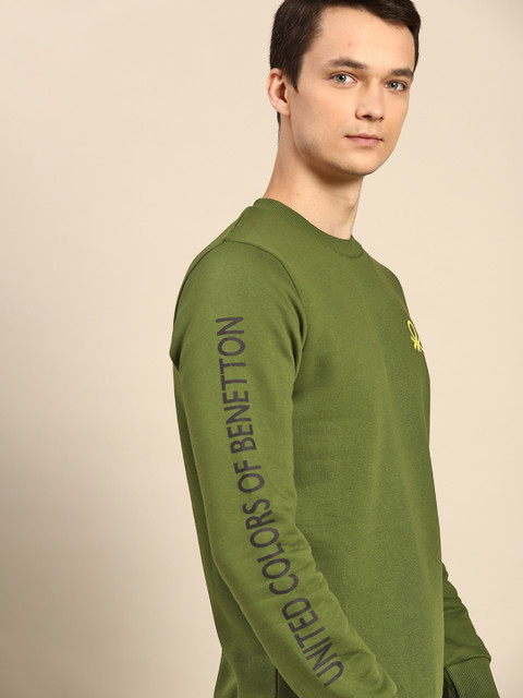 

United Colors of Benetton Men Olive Green Sweatshirt