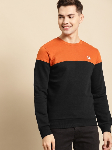 

United Colors of Benetton Men Orange Colourblocked Sweatshirt