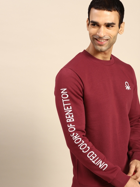 

United Colors of Benetton Men Maroon Solid Sweatshirt