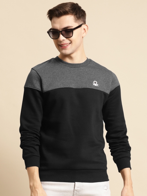 

United Colors of Benetton Men Charcoal Grey Colourblocked Sweatshirt