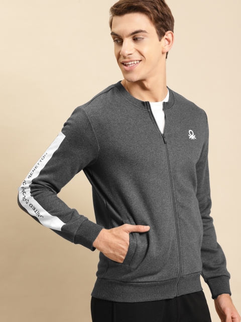 

United Colors of Benetton Men Charcoal Grey Solid Sweatshirt