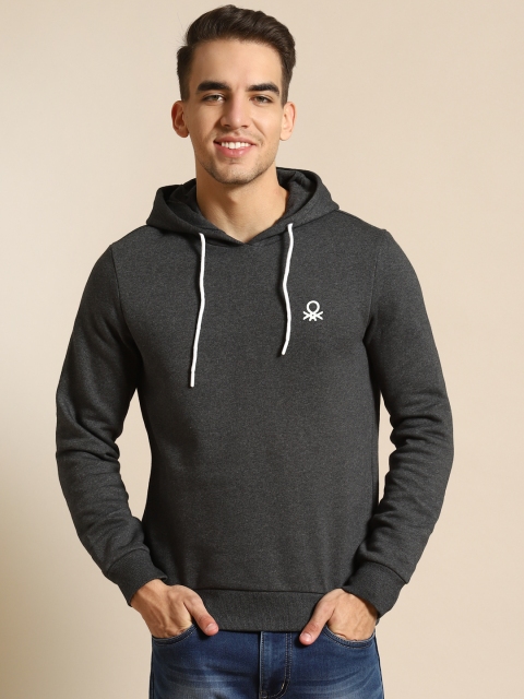 

United Colors of Benetton Men Charcoal Grey Hooded Sweatshirt
