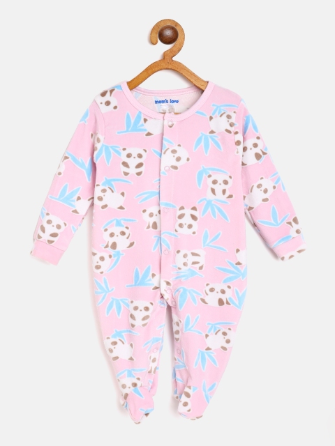 

Moms Love Infant Girls Pink & Blue Cotton Printed Sleepsuit