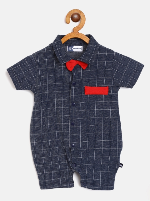 

Moms Love Infant Boys Navy Blue Cotton Checked Rompers