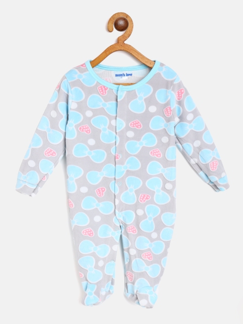 

Moms Love Infant Girls Grey & Blue Cotton Printed Sleepsuit