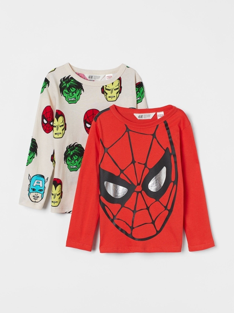 

H&M Pack Of 2 Boys White & Red Spiderman Printed Jersey Tops T-shirt