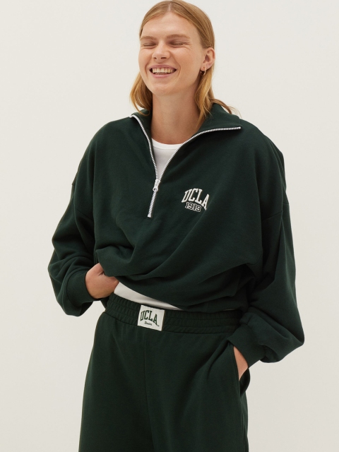 

H&M Women Green Solid High-Rise Wide Sweatpants