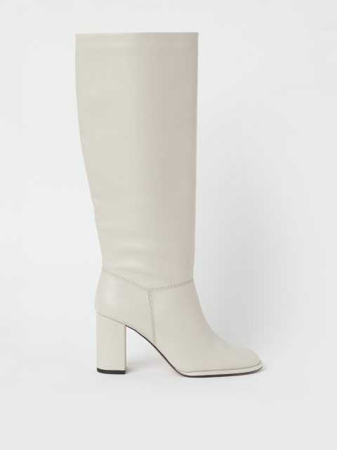 

H&M Women Beige Leather Knee-high boots