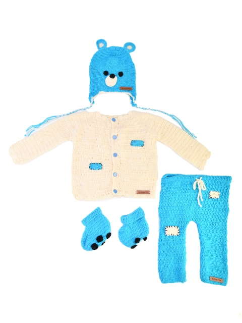 

The Original Knit Kids Blue & White Hand Knit Clothing Set With Booties & Beanie