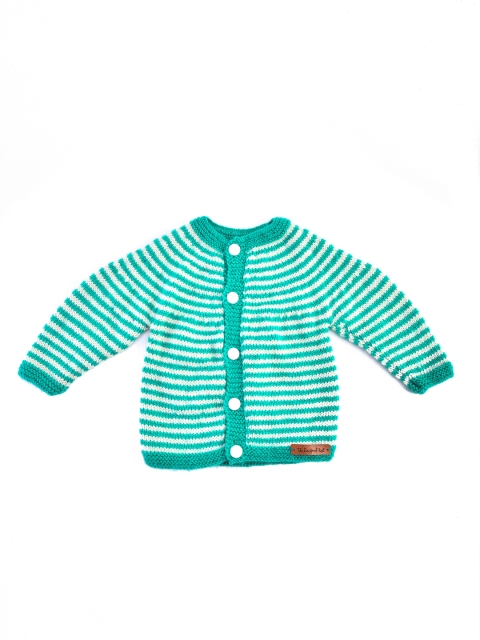 

The Original Knit Kids Turquoise Blue & Cream Striped Handmade Cardigan