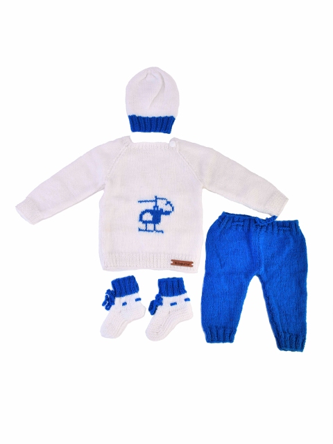 

The Original Knit Kids Blue & White Hand Knit Clothing Set With Booties & Beanie