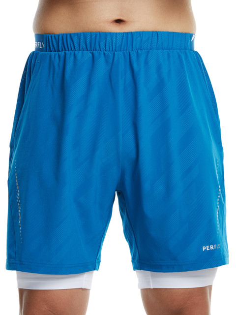 

PERFLY By Decathlon Men Blue Self-Striped Sports Shorts