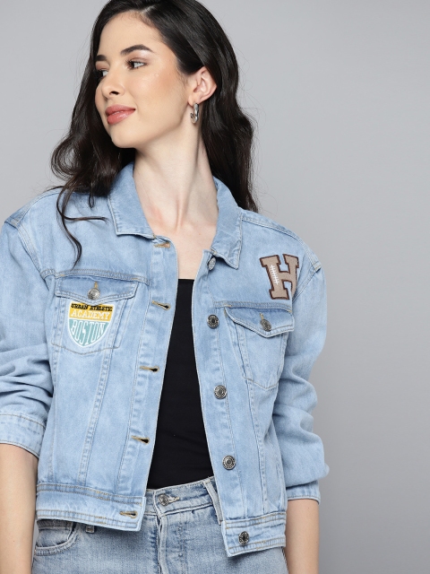 

Harvard Women Blue Solid Cotton Denim Jacket